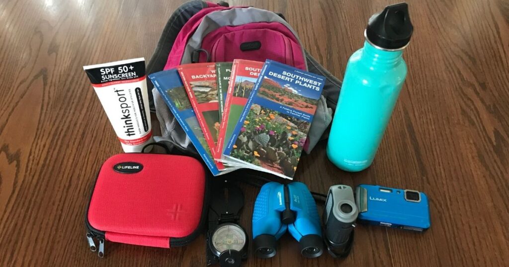 kids backpack with hiking supplies