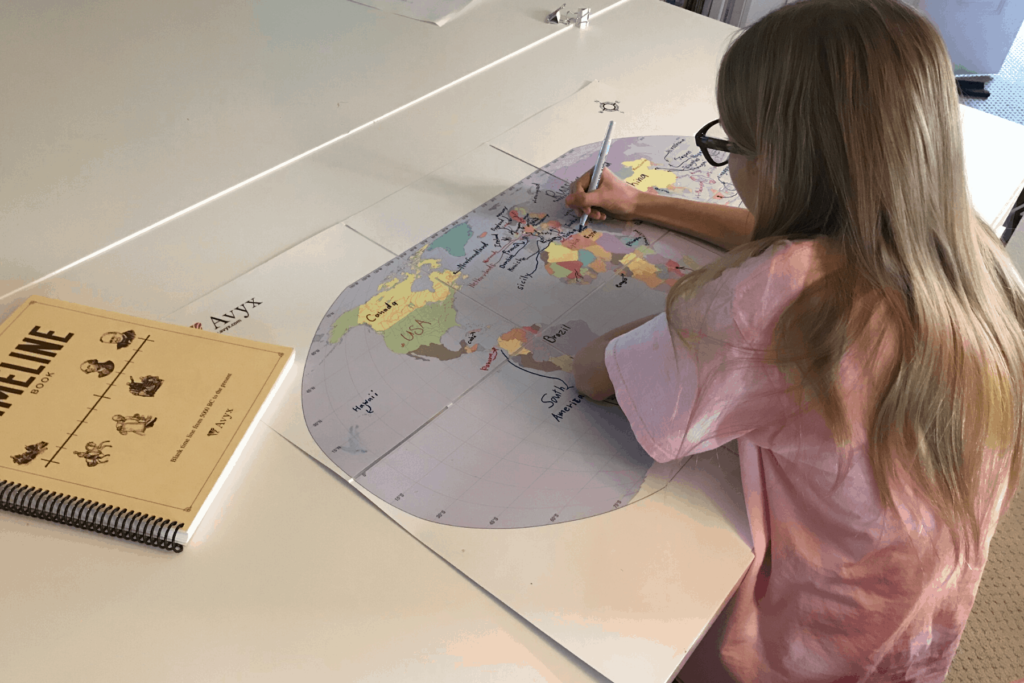 student using markable map for geography