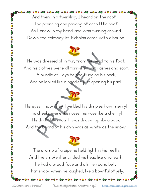 'Twas the Night Before Christmas print handwriting practice