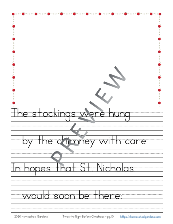 'Twas the Night Before Christmas print handwriting practice